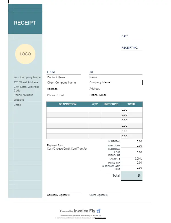 Construction receipt template by Invoice Fly